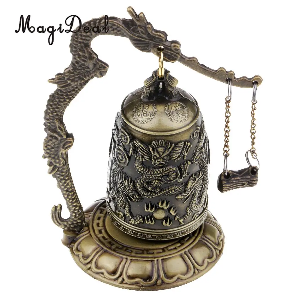 Chinese Vintage Bronze Dragon Carved Buddhist Bell Windchime Wind Chime Home Decoration Ornament - Peace and Meditated