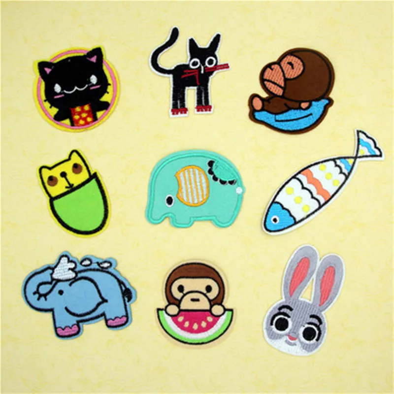 

1PCS Elephant animal monkey Clothes Embroidered Iron on Patches for Clothing DIY Stripes Motif Appliques parches bordados