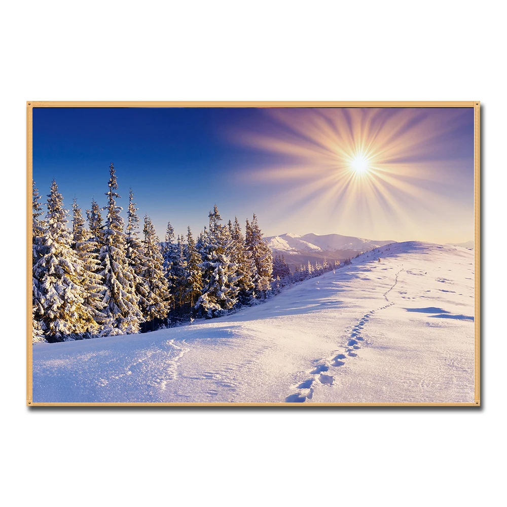 

Winter Sunrise Sunset Wall Art Posters and Prints Forset Snow Canvas Painting Mountain Wall Picture For Living Room Home Decor
