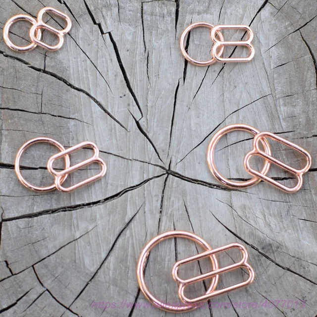Wholesale 50sets 100pcs rose gold metal alloy bra strap slides and