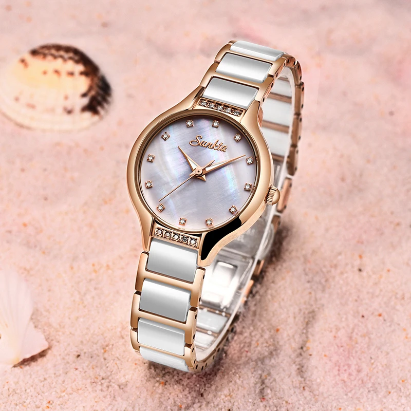 Sunkta New Quartz Women Watches Waterproof Fashion Simple Feminine Watch Stainless Steel Ceramic-2