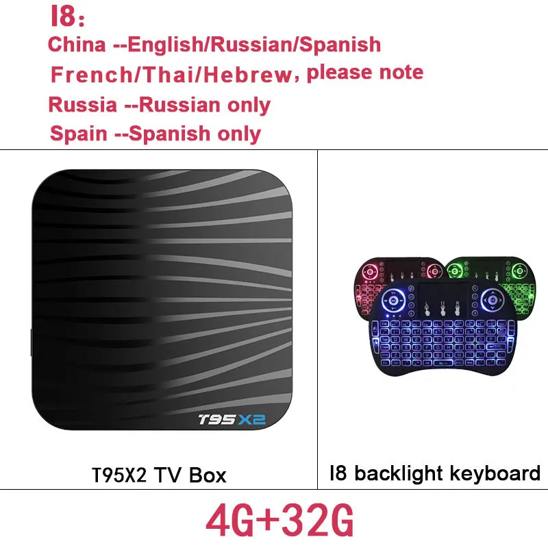 T95X2 Android ТВ приставка t95x2 Android 8,1 Amlogic S905X2 четырехъядерный медиаплеер 2 ГБ 16 ГБ 4 ГБ 32 ГБ WiFi приставка pk T95Q ТВ приставка - Цвет: 4G32G Backlit I8 KB