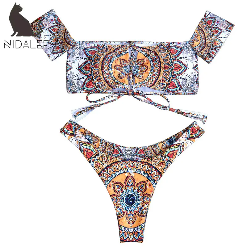 

2019 Fashion Women Sexy Backless Low-waist Bikini Sequins Ethnic Style Bikini Set Wire Free Femal Brazilian Bandage Swimsuit