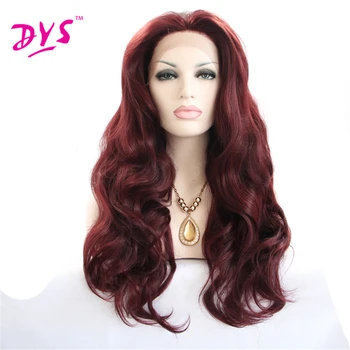 

Deyngs Wine Red Synthetic Lace Front Wigs With Natural Hairline Burgundy Synthetic Wigs Fluffy Full Femmle Party Wigs Free Part