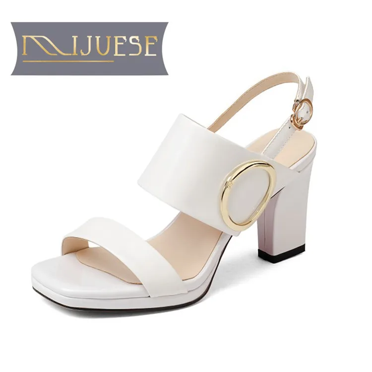 

MLJUESE 2018 women sandals cow leather white color Gladiator ankle strap open toe high heels pumps women size 34-39