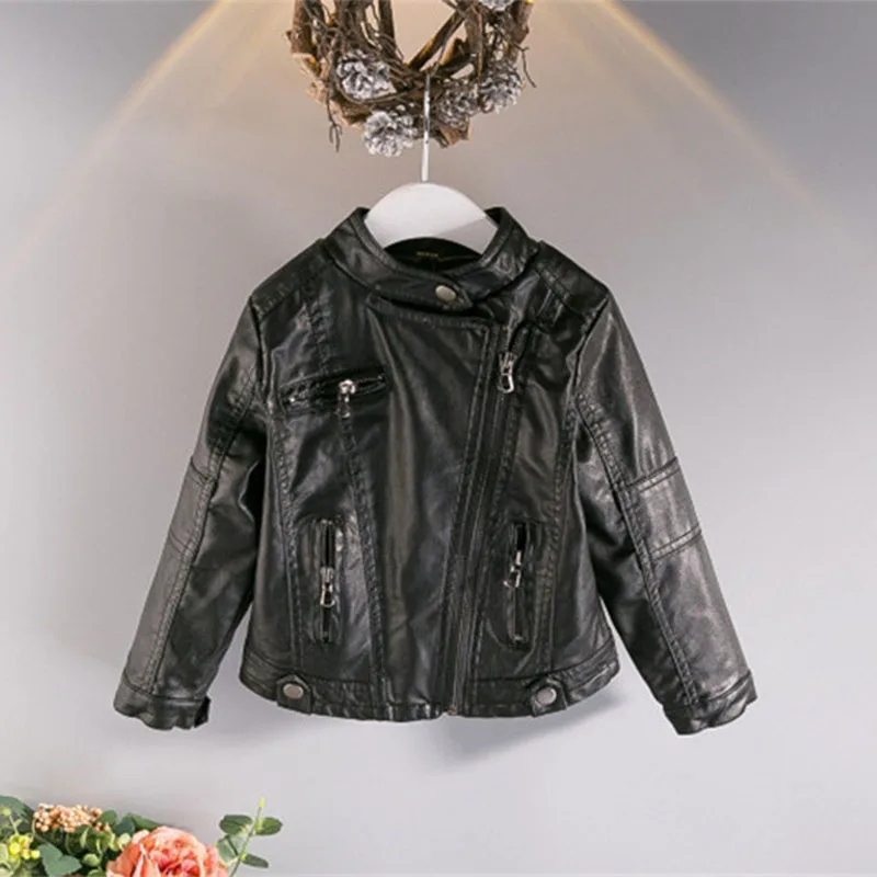 2 7y toddler Girls Jackets kids leather Coats Fashion PU Leather Jacket