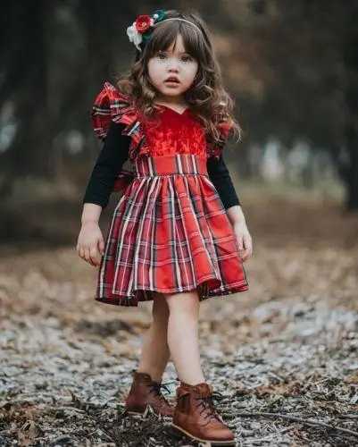 

Newest Christmas Dress for Toddler Girls Clothes Kids Baby Girl Red Plaid Sleeveless Ruffles Party Princess Tutu Dress