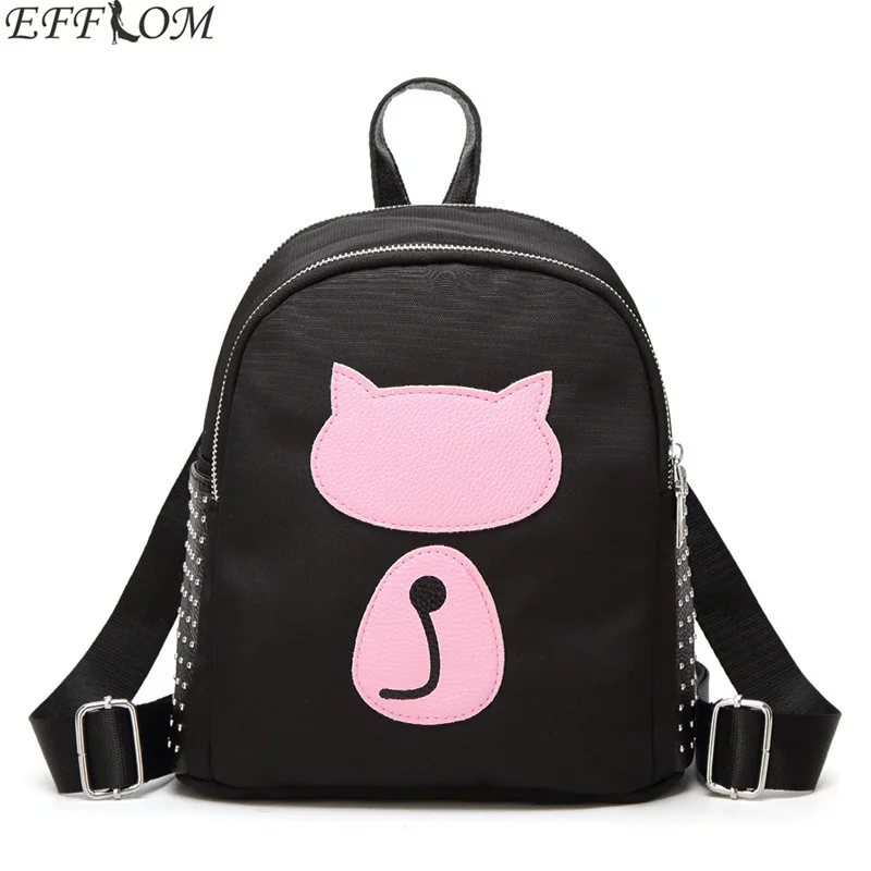 

Korean Version Women Backpack Waterproof Oxford Studded Small Backpack For Girls Cute Cat School Bags For Teenagers Schoolbag