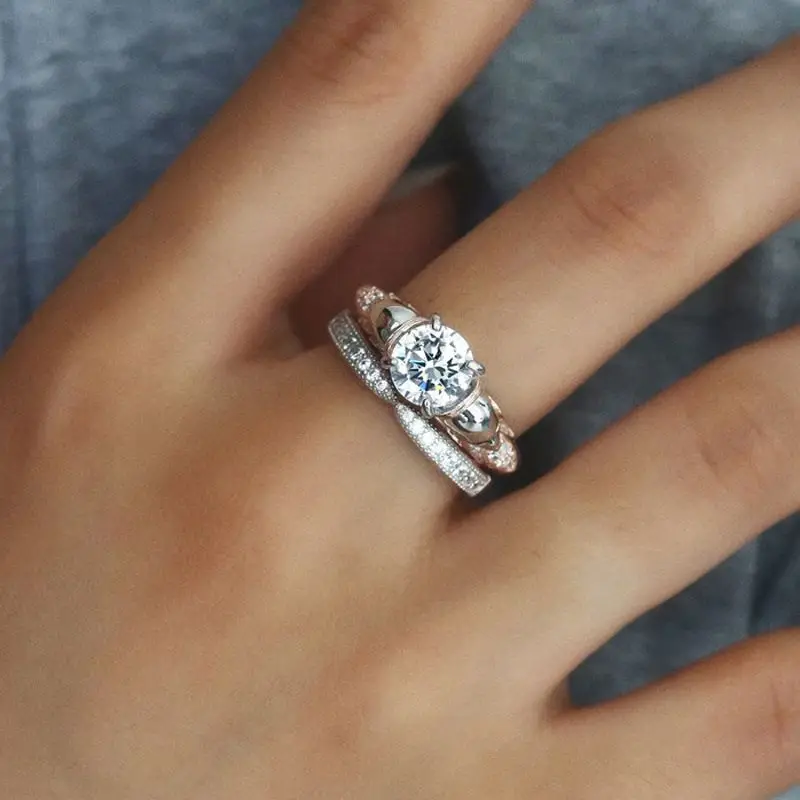 ERLUER, серебряные классические двухслойные кольца в готическом стиле с черепом, обручальные цветные кольца с кристаллами и цирконием для женщин, модный подарок для ювелирных изделий, кольцо