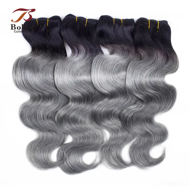 Special Price Bobbi Collection 3/4 Bundles Brazilian Body Wave T 1B Dark Grey Two Tone Ombre Hair Weave Bundles Remy Human Hair Extension