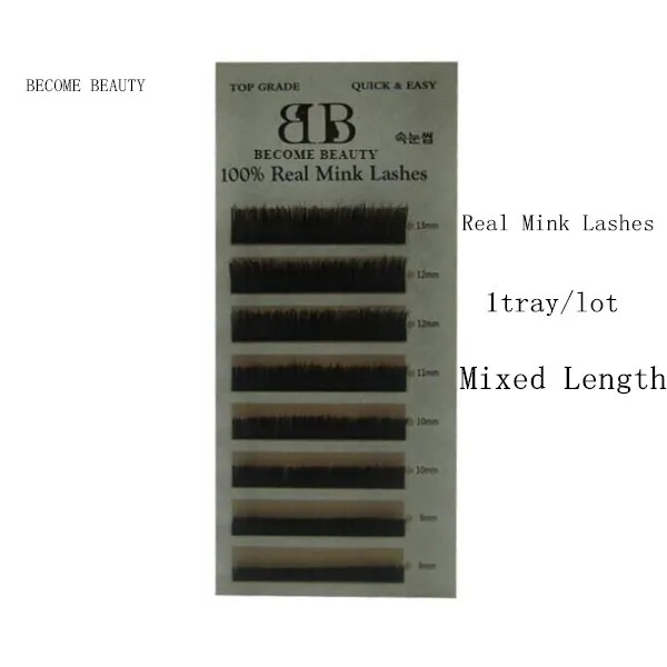 

High Quality 100% Real Mink Lashes mix length one tray , Handmade Eyelash Extension Grafted eyelashes Natural curl Free Shipping