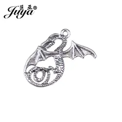 JUYA Древний серебряный дракон изделие для изготовления украшений 37x37 мм 5 шт./лот Винтаж металлической подвеской для Цепочки и ожерелья