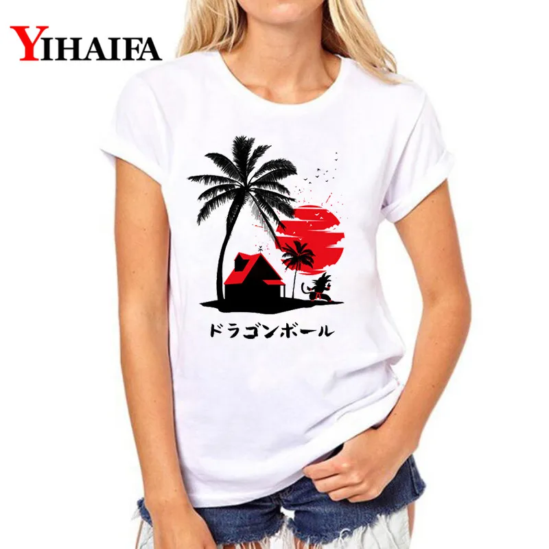 

Women T-shirt Casual Coconut tree Graphic Tee 3D Print Mater Roshi Dragon Ball Z T Shirt White T-shirts Plus Size Tops