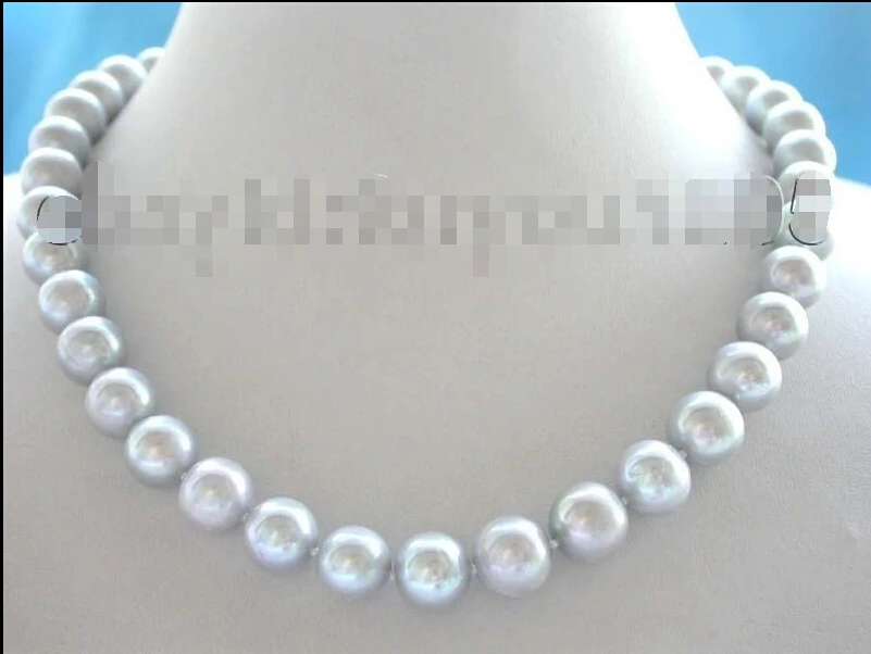 

Genuine Natural 12mm Round Gray Pearl Necklace #f711! AAA