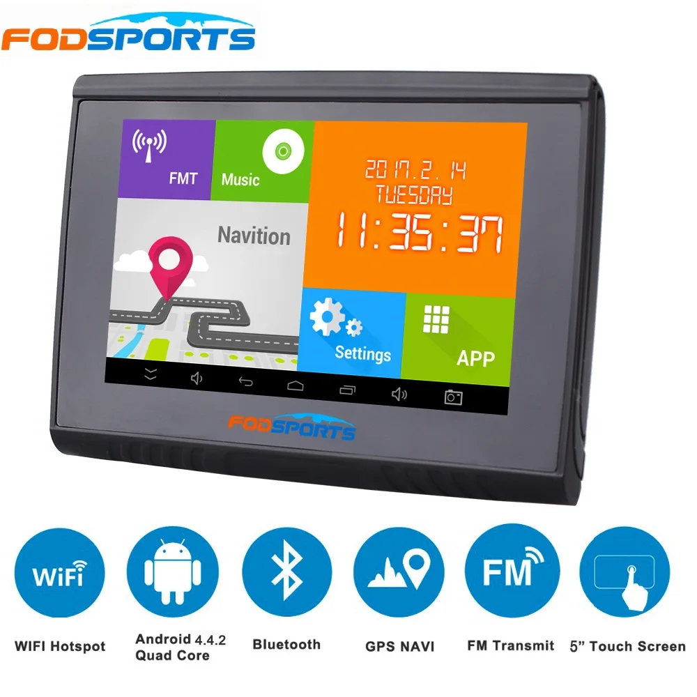 

2017 Updated 5 Inch LCD Android 4.4 WIFI 256M RAM 8GB Flash GPS Navigation Bluetooth Waterpoof Navigator For Motorcycle/Car