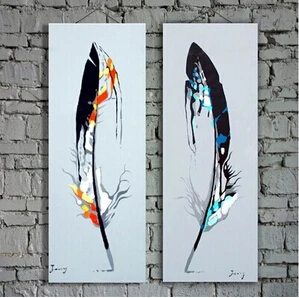 

High Quality Handpainted Abstract Feather Paints on Canvas Decorated Oil Painting 2pcs/set unframe