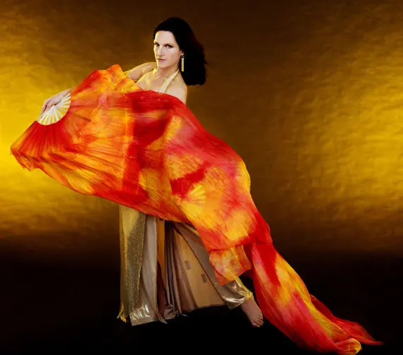 

Tie Dye Belly Dance Thicker Silk Fan Veil Nebula Design 180cm 5 Colors