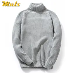 Утепленные Mock-Neck свитер мужской грубой шерстяной вязаный свитер с высоким воротником Для мужчин осень черепаха-образным вырезом Пуловер