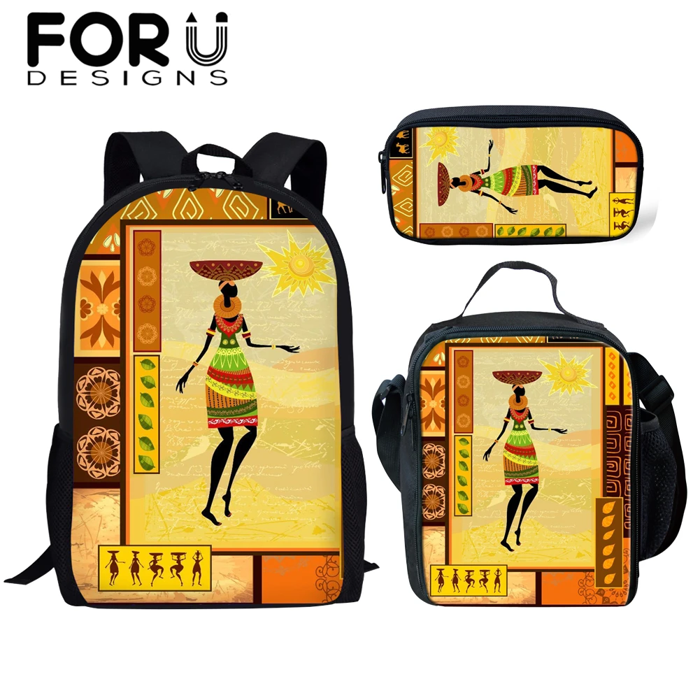 

Primary School Bag Backpack Set/3PCS for Girls Boy Kids African Black Girl Egypt Art Bookbag Student Satchel Daypack Mochila