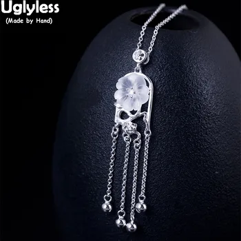 

Uglyless Real 925 Sterling Silver Tassels Necklaces for Women Ethnic Plum Blossom Pendants Bijoux Crystals Flower Fine Jewelry