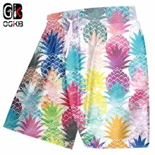 OGKB новые летние резинка на талии боксеры и брюки мужские принт акварельной ананас 3D мужские пляжные шорты Фитнес повседневные пляжные шорты