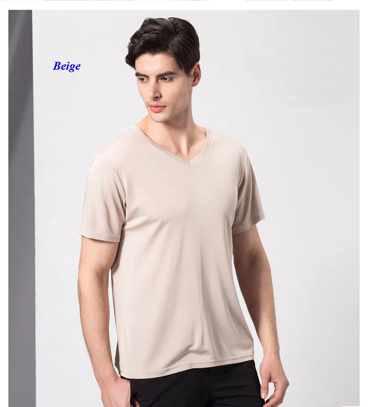 New arrival pure silk knitted V neck male T shirt,100 natural silk
