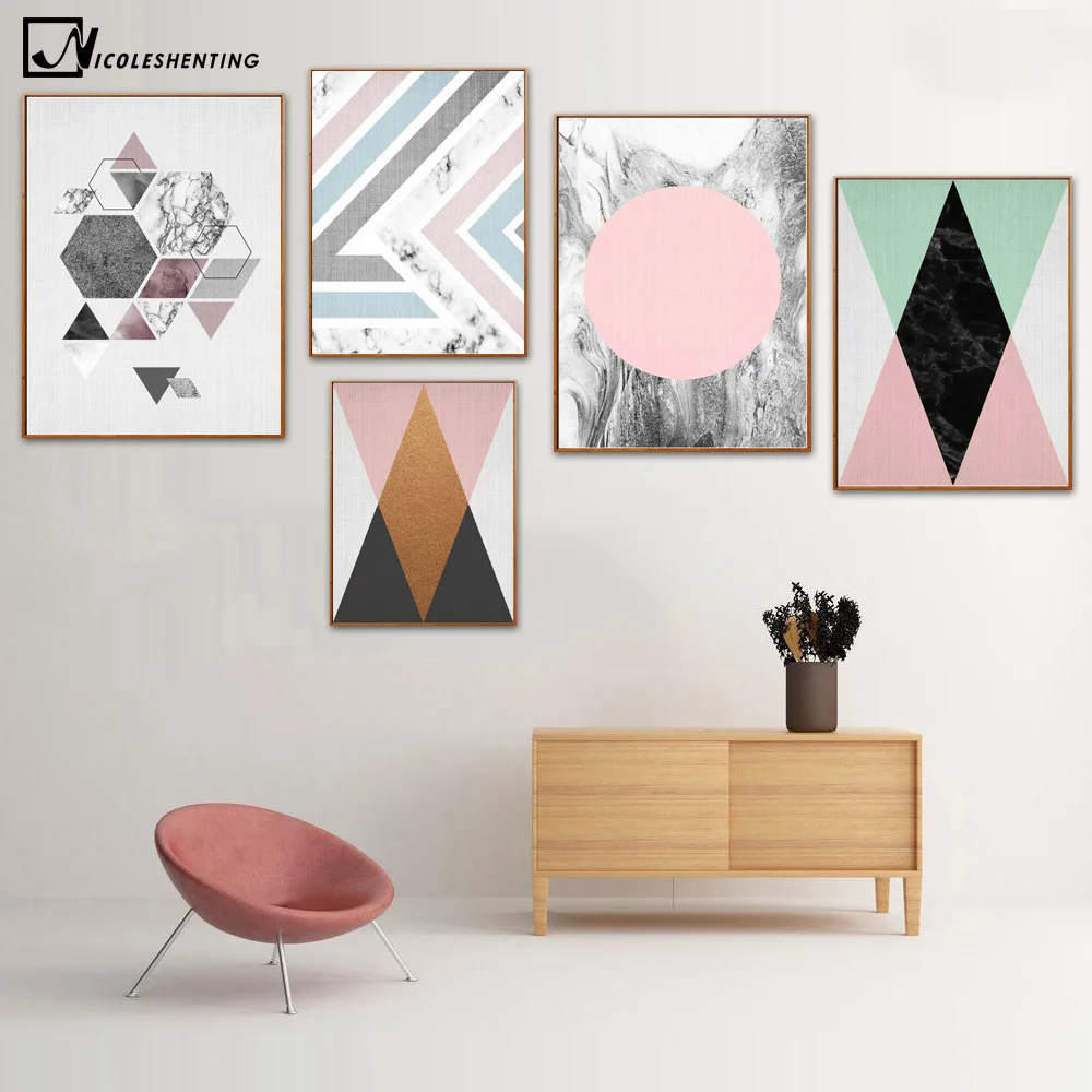 NICOLESHENTING Geometri Abstrak Minimalis Seni Kanvas Lukisan