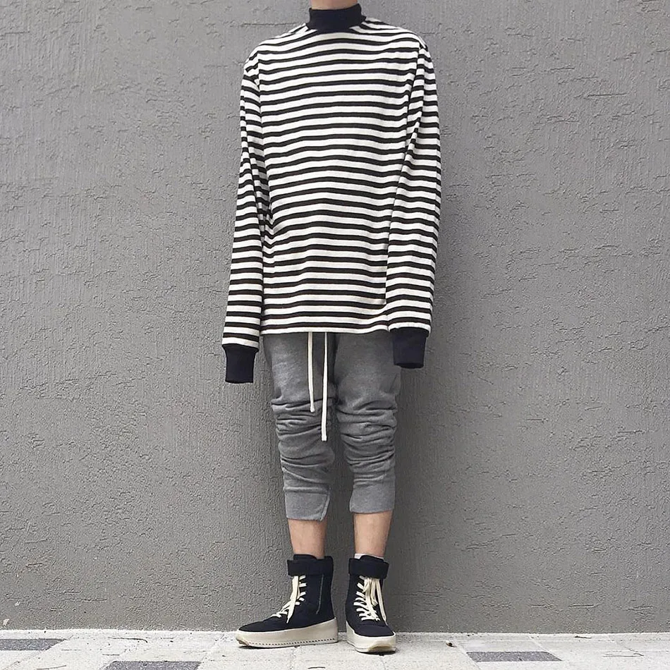 High Street Oversized Black and White Striped Long sleeved T shirt Mens