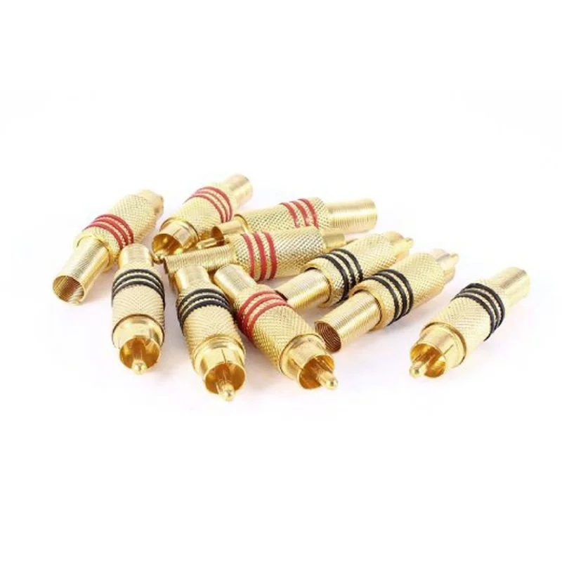 

10pcs Gold Tone Male RCA Plug Audio Connector Metal Spring Adapter #8