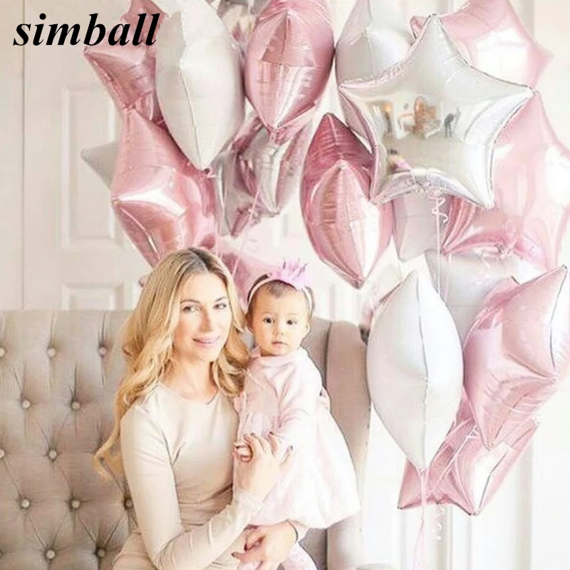 10 шт. Baby Shower Globos 18 дюймов розового белого и серебристого цветов Звездные гелиевые