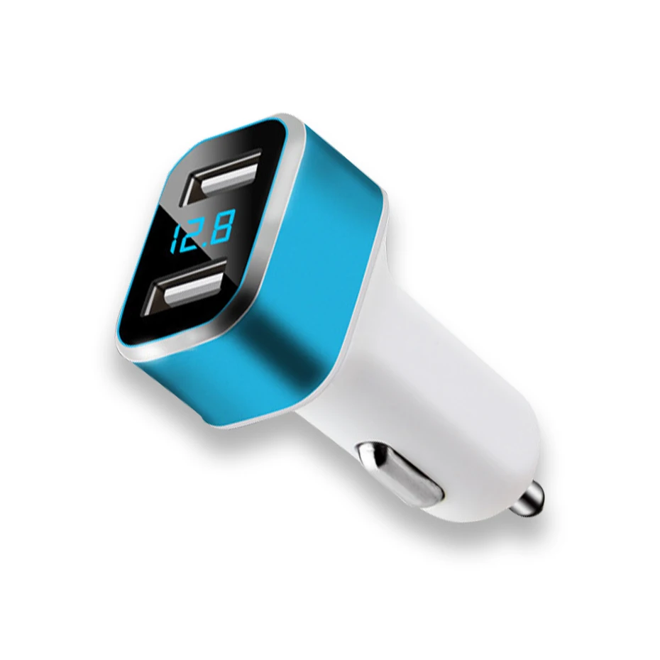Dual USB Автомобильное Зарядное устройство адаптер 3.1A цифровой светодиодный Напряжение/ток Дисплей авто автомобиль из металла Зарядное устройство для смартфонов/ планшет - Тип штекера: Blue