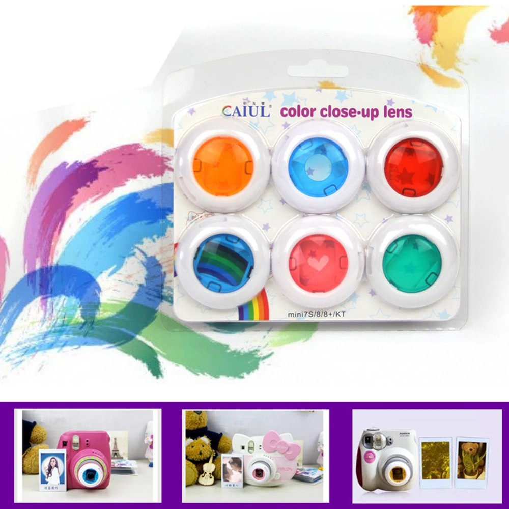 

Fujifilm Instax Mini 8 7s 8+ 9 Hello Kitty Film Instant Photo Camera Colorful Filters Round Heart Shape Close Up Lens 6PCS