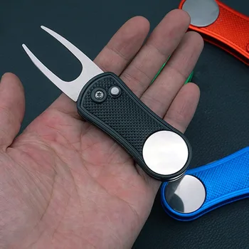 

Divot Fork Tool with Button Magnetic Ball Marker Portable Foldable for Golf Club Ball BHD2