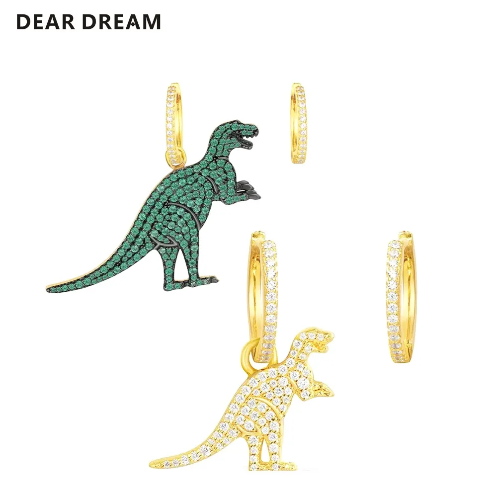 

Dinosaurs Cute Small Animal Earrings Fun Dinosaurs Asymmetric Earrings Cubic Zircon Animal Dinosaur 925 Sterling Pin