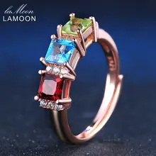 LAMOON 1 5ct 5mm Square Red Garnet Green Peridot Blue Topaz 925 sterling silver jewelry Wedding