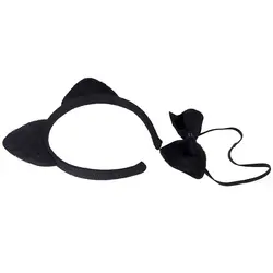Хэллоуин черные плюшевые пушистый кот уха ленты для волос галстук хвост животного костюм реквизит Смешные Наряжаться вечерние аксессуары