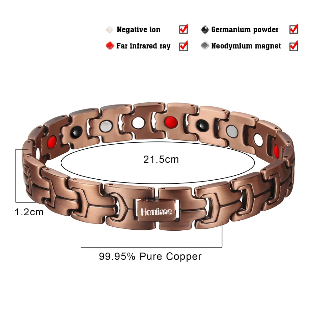 Hottime 4 in 1 Bio Elements Energy Magnetic Bracelet Red Copper Arthritis Therapy Health Men's Bracelets Fashion Jewelry 10211