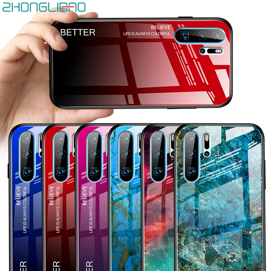 

Gradient Marble Tempered Glass Case for Huawei P30 P20 Mate 20 Honor 20 10 Nova 5 Pro Lite Y9 2019 P Smart Z Glass Back Cover