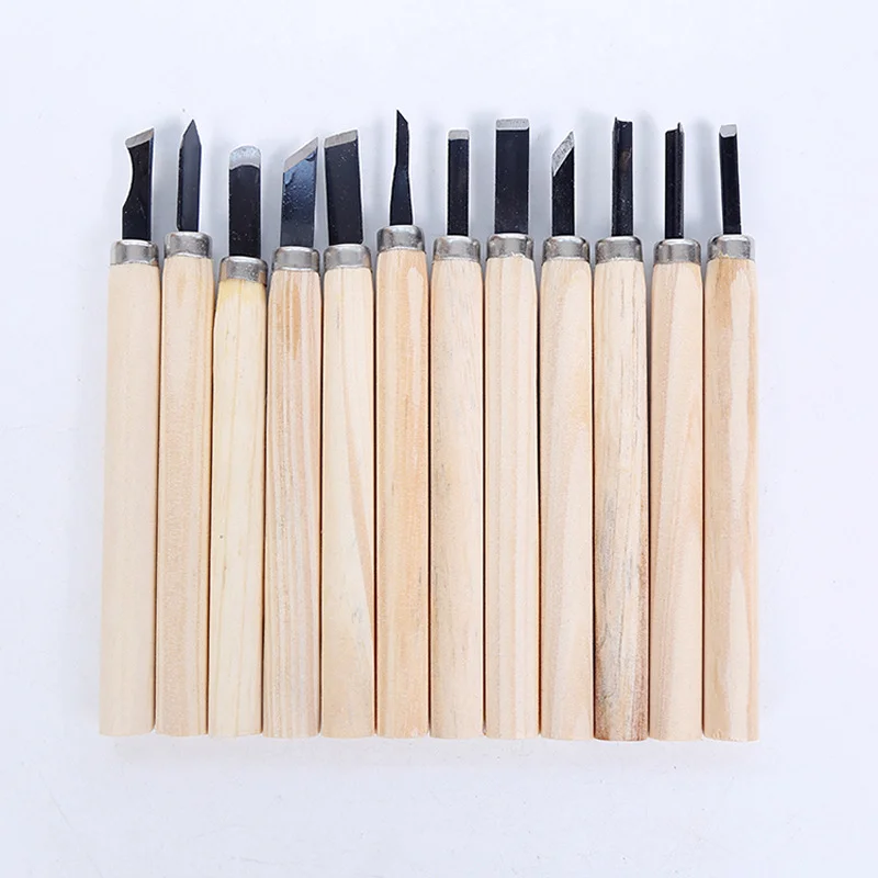 Craft woodworking carving knife 12 sets of students handmade wood carving knife carving wooden handle set tool set Craft woodworking carving knife 12 sets of students handmade wood carving knife carving wooden handle set tool set