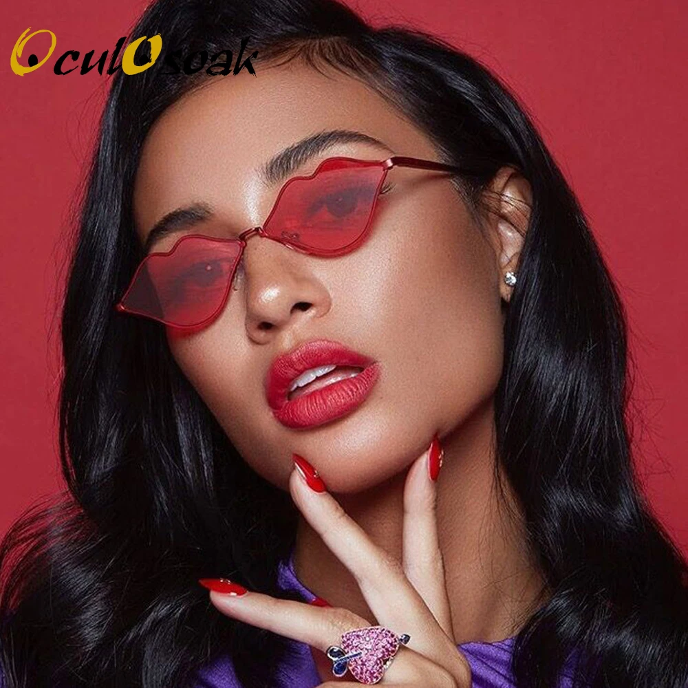 Сексуальные красные губы солнцезащитные очки 90S хиппи винтажные солнечные для