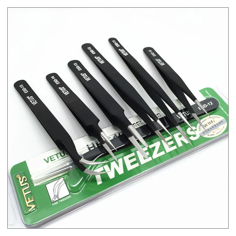 

VETUS ESD-10-15 Anti-static Stainless Steel Tweezers Set For Electronic Cell Phone Repair Tools Kit