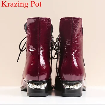 

2019 superstar pearl pointed toe keep warm zipper ankle boots elegant motorcycle boots brand pearl heels sexy winter shoes L2f1
