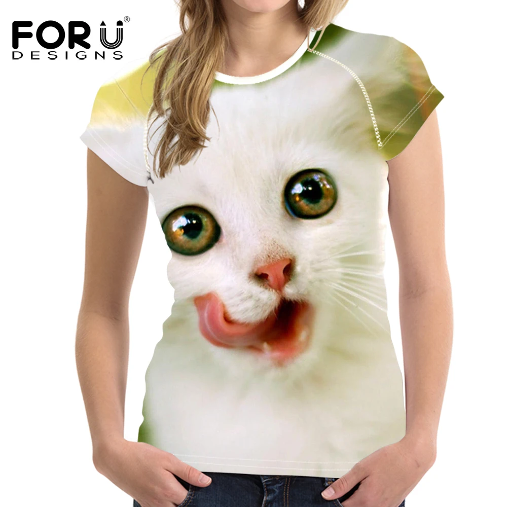 

FORUDESIGNS T shirt Women t-shirt Summer 2018 Women's Fashion Animal Cat Printing tshirt Wonder Woman Clothes Kawaii New Arrival