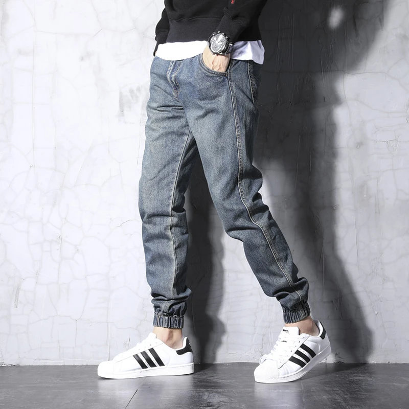 

Fashion Streetwear Men Jeans Retro Blue Wash Slim Fit Korean Style Vintage Designer Joggers Pants Slack Bottom Hip Hop Jeans Men