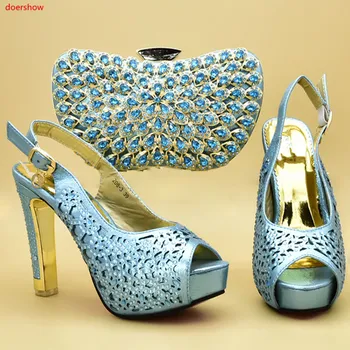 

doershow Latest sky blue African Shoes And Bag Set For Party High Quality Italian Ahoes And Bags To Match Women!!STA1-15