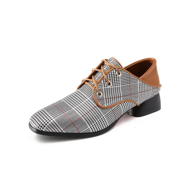 EAGSITY Brown plaid women shoes backless loafer block heel