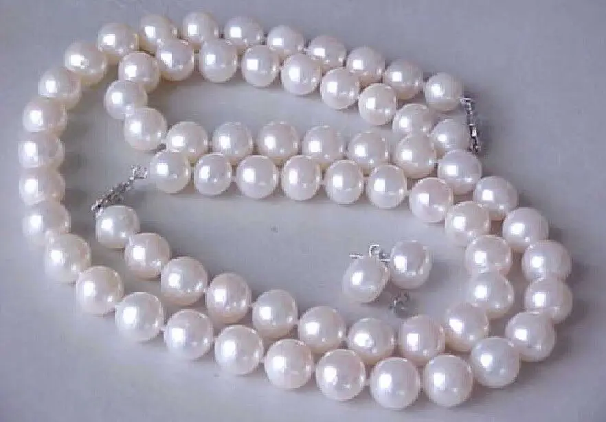 

ELEGANT 9-10MM SOUTH SEA WHITE PEARL NECKLACE BRACELET EARRINGS 925silver WHITE GOLD @