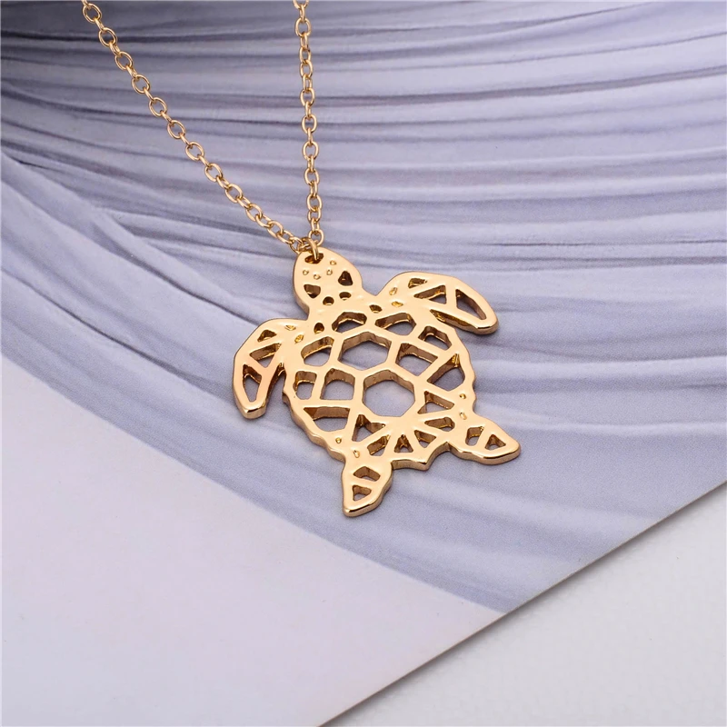 

10pcs/lot Cute Animal Necklace Jewelry Origami Tortoise Necklace Lucky Tortoise Pendant Necklace Gold/Silver Gift For Friends