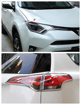 

Chrome Front Head + Rear Tail Light Lamp Cover Trim 6pcs For TOYOTA RAV4 2016 2017