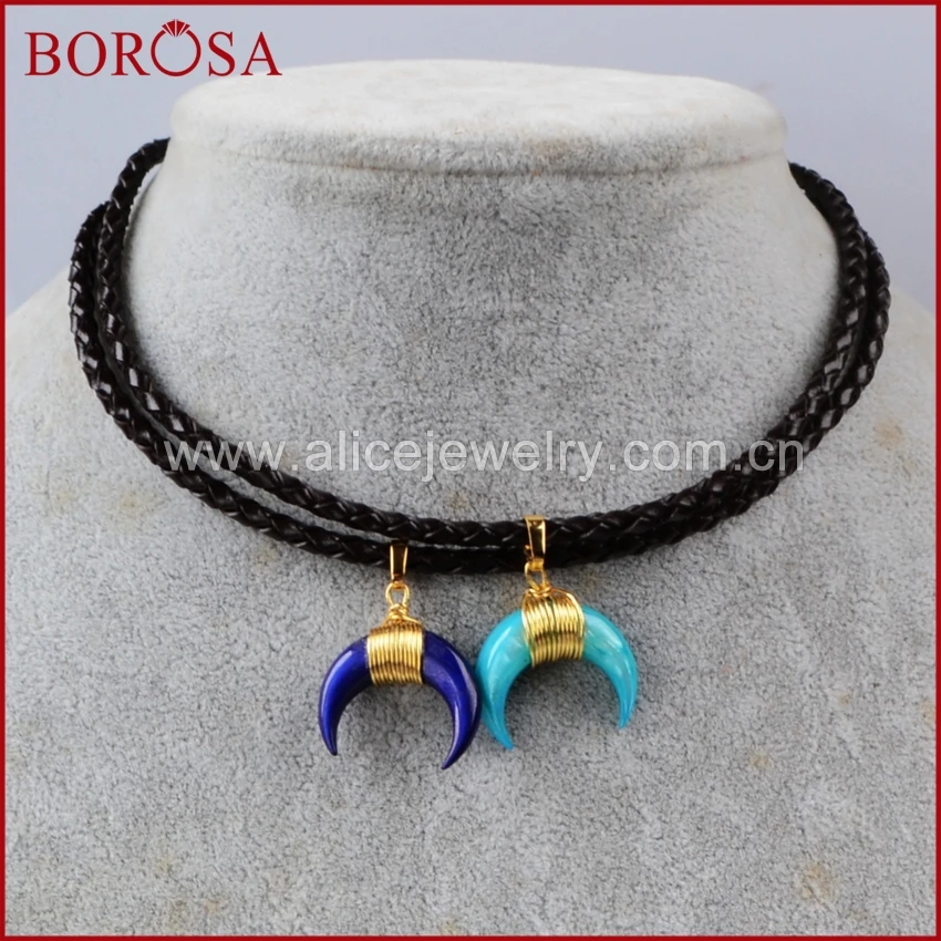 

1pc Free Shipping Gold Color Wire Wrap Blue/Dark Blue Shell Horn Chocker Leader Necklace for Women as Gifts G1159